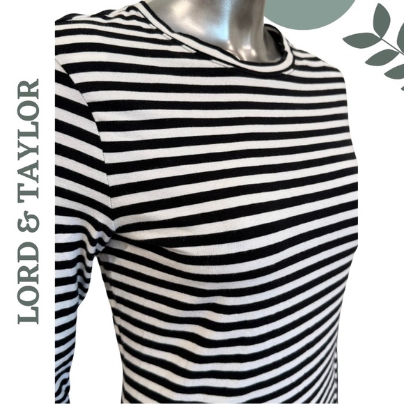 🛍️3/$40 Lord & Taylor Organic Cotton Striped Long Sleeve Top White Navy Size XS - Picture 5 of 6